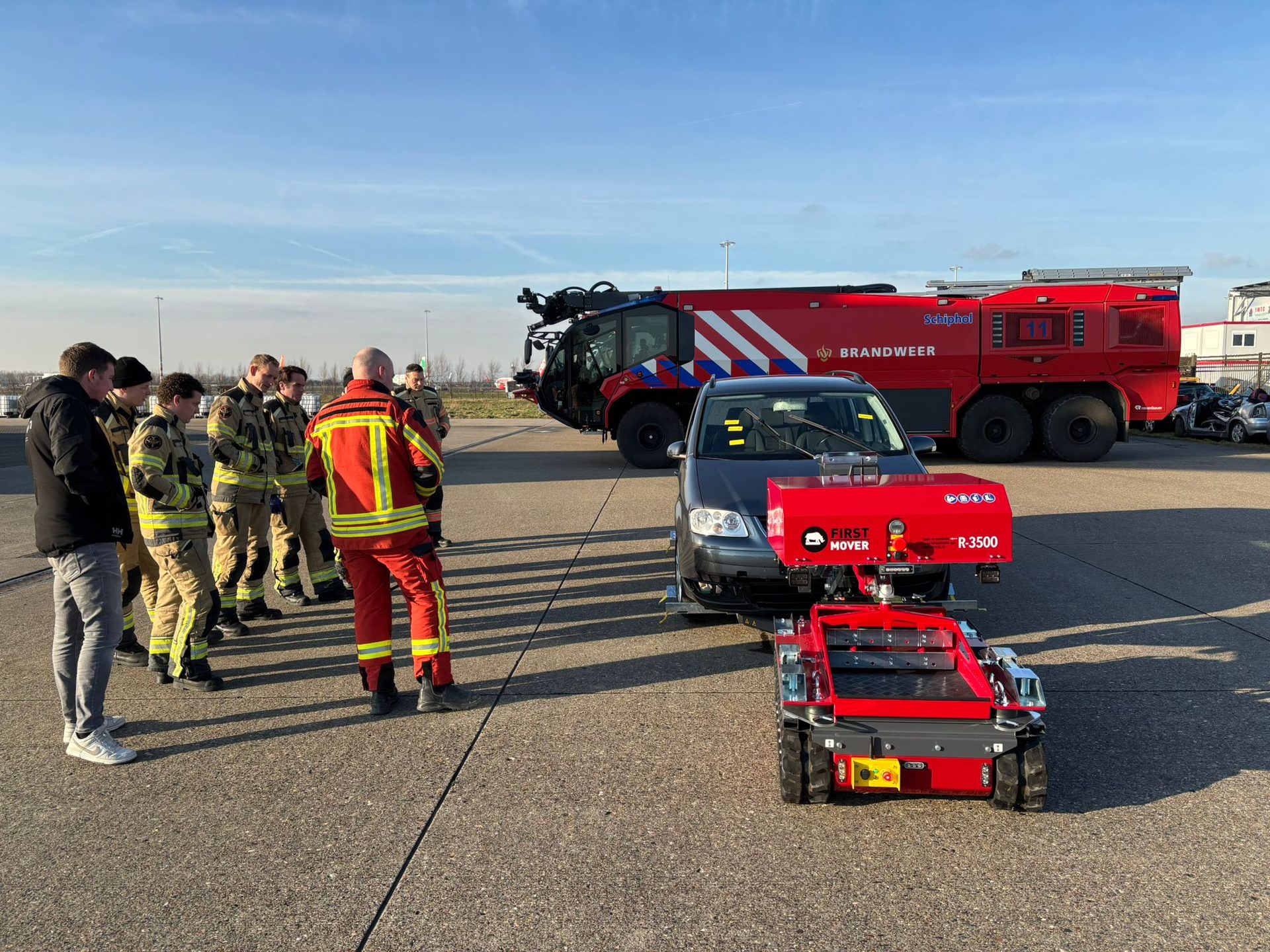 First-Mover units with airport fire and rescue crews on the apron