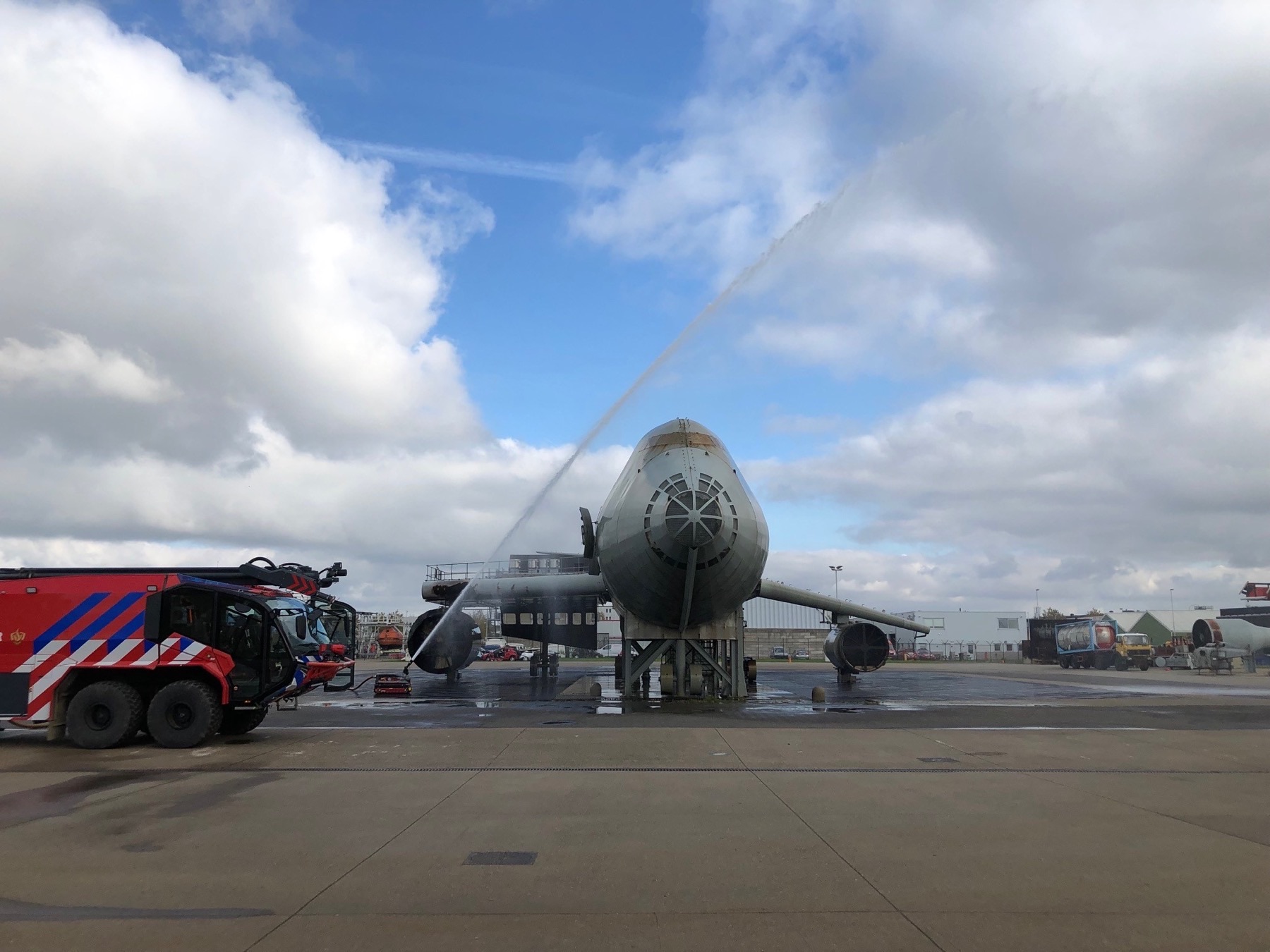 Airport fire training with water cannon at Schiphol
